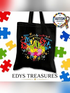 Autism Awareness Puzzle Heart Tote Bag Colorful Shoulder Bag NEW